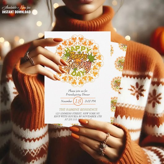 Foliage Mandala Thanksgiving Party Invitation