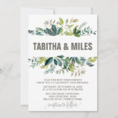 Foliage met Monogram Wreath Backing Wedding Kaart (Voorkant)