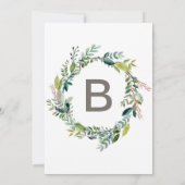 Foliage met Monogram Wreath Backing Wedding Kaart (Achterkant)