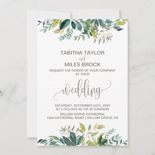 Foliage met Monogram Wreath Backing Wedding Kaart (Voorkant)