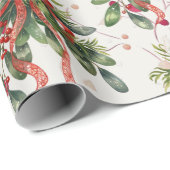 Foliage Red Ribbon Christmas Holly Cadeaupapier (Rol Hoek)