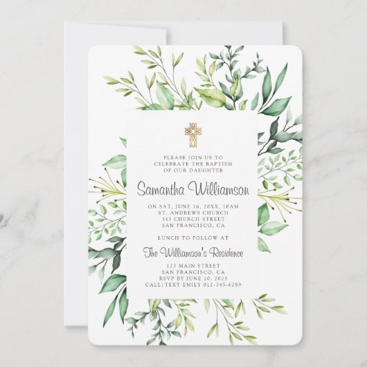 Foliage rustique Cross Baptême Invitation (Devant)