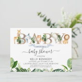 Foliage Safari Animaux Word Baby shower Invitation (Debout devant)
