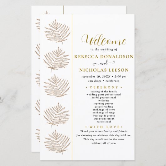 Foliage Script Programme de mariage minimal (Devant / Derrière)