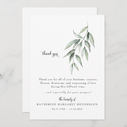 Foliage simple II Bereavement Merci funéraire (Devant / Derrière)