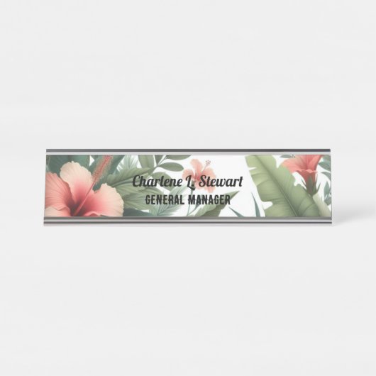 Foliage tropical Hibiscus Desk Nom Plaque (Devant)