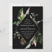 Foliage tropical sauvage Mariage Invitation noire (Devant)
