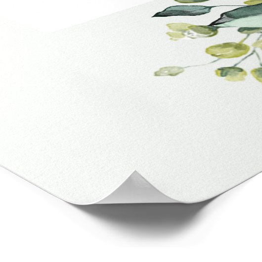 Foliage vert Boho Blanc Florals Affiche de bienven (Coin)