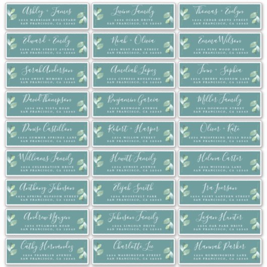 Foliage Vert Mariage Étiquette de adresse invité (Devant)