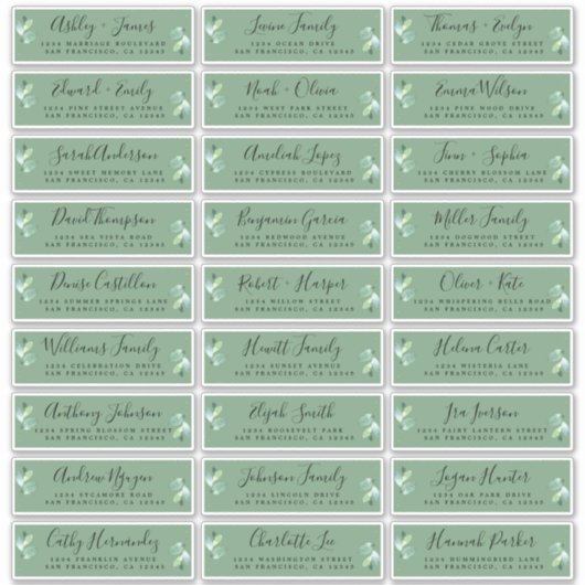 Foliage Vert Mariage Étiquette de adresse invité (Devant)