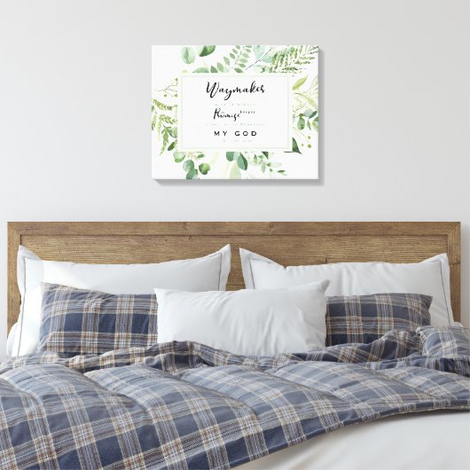 Foliage Waymaker Promise Keeper Tekst Christelijk Canvas Afdruk (Insitu (Slaapkamer))
