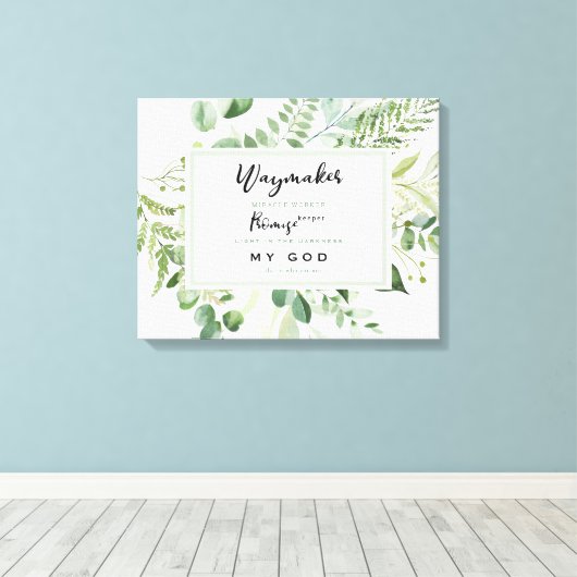 Foliage Waymaker Promise Keeper Tekst Christelijk Canvas Afdruk (Insitu (Houten vloer))