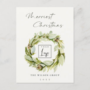 Foliage Winter Wreath Merriest Kerstmis Logo Feestdagenkaart