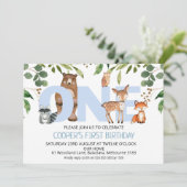 Foliage Woodland Animals 1st Birthday Invitation Kaart (Staand voorkant)
