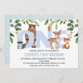 Foliage Woodland Animals 1st Birthday Invitation Kaart (Voorkant / Achterkant)