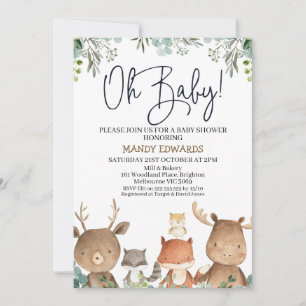 Foliage Woodland Animals Baby shower Kaart