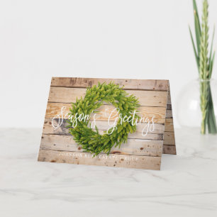 Foliage Wreath Barn Wood Season's Greetings Kaart