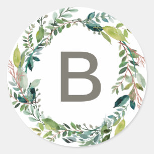 Foliage Wreator Monogram Wedding Envelope Seals Ronde Sticker