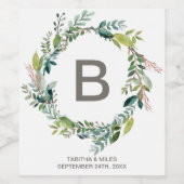 Foliage Wreator Monogram Wedding Wine Labels Wijn Etiket (Enkel label)