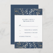 Folie Baby's Breath Navy Wedding RSVP Kaarten (Voorkant / Achterkant)