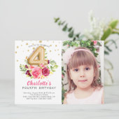 Folie Ballonfoto VIERDE verjaardagsuitnodiging Kaart (Staand voorkant)