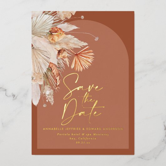 folie bohemian terracotta pampasgras save the datu uitnodiging (Voorkant)
