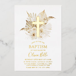 Folie Boho droogde Palm Floral Baptism Christening Folie Uitnodiging