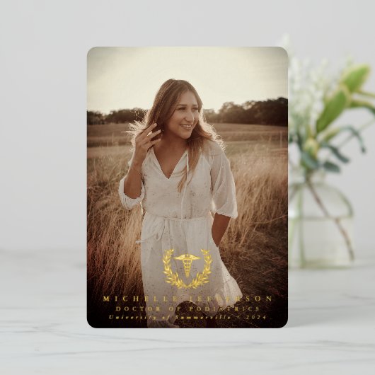 Folie Caduceus Diploma-uitnodiging voor de afstude Folie Uitnodiging (Staand Voorkant)