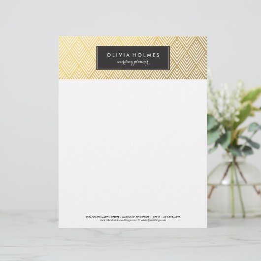 Folie Chevron Letterhead (zwart en goudfaux) Custom Briefhoofd (Staand voorkant)