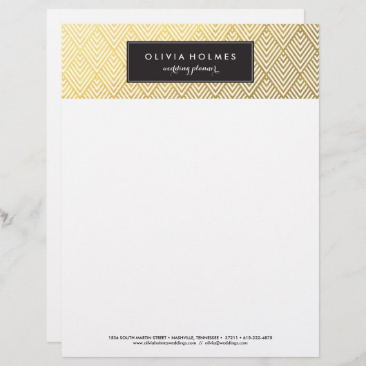 Folie Chevron Letterhead (zwart en goudfaux) Custom Briefhoofd (Voorkant / Achterkant)