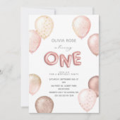 Folie- en glinsterballonnen 1e verjaardagsfeest ui kaart (Voorkant)