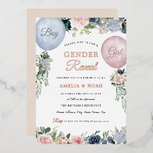 Folie Floral ballonroze blauw Folie Uitnodiging