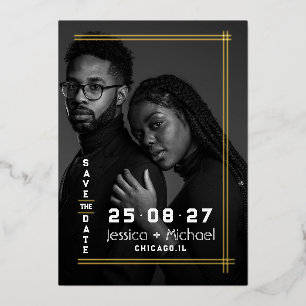 Folie Frame Foto Huwelijk Save the Date Kaart