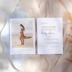 Folie gedrukt Boho Zwangerschap Foto Baby shower Uitnodiging