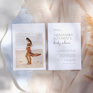 Folie gedrukt   Elegant Zwangerschap Foto Baby sho Folie Uitnodiging