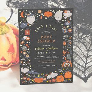 Folie gedrukt   Pek A Boo! Halloween Baby shower Uitnodiging
