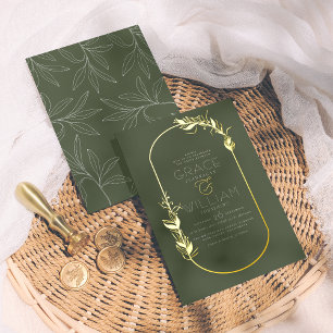 Folie gedrukt Sage Green Botanical Lijst Wedding Folie Uitnodiging