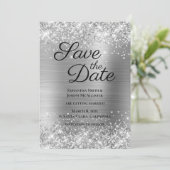 Folie Glittery Silvery Grey Ombre Save The Date (Staand voorkant)