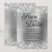 Folie Glittery Silvery Grey Ombre Save The Date (Voorkant / Achterkant)