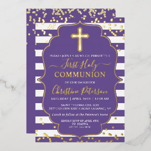 Folie Gold Lavender Paarse Stripes First Community Uitnodiging