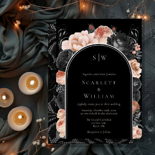 FOLIE Gotisch Zwart Arch Monogram Bruiloft Uitnodiging