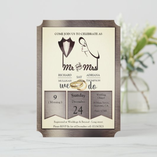 Folie-Goud-Zilver-Messing Trendy Bruiloft Kaart (Staand voorkant)