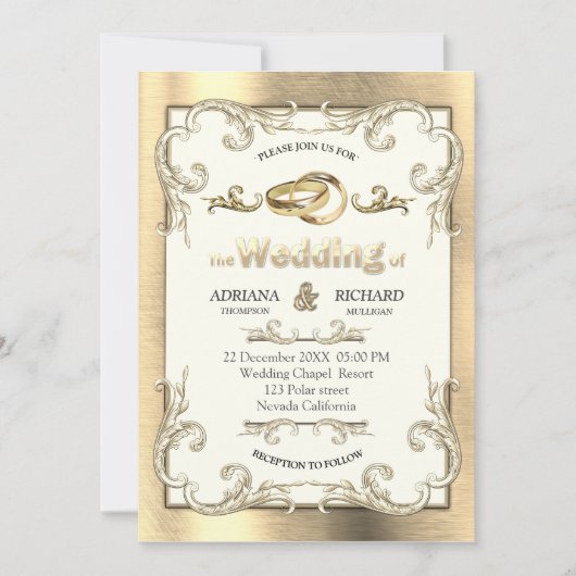Folie-Goud-Zilver-Messing Vintage Bruiloft Kaart (Voorkant)