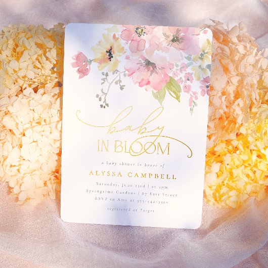 Folie, goudfolie, zilverfolie | Baby in Bloom Blus Folie Uitnodiging