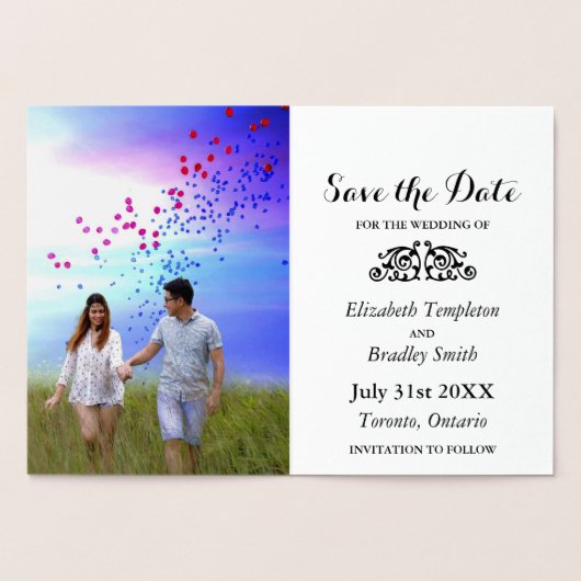 Folie Hart Verloving Foto Sla de datum op Folie Kaarten (Binnen)