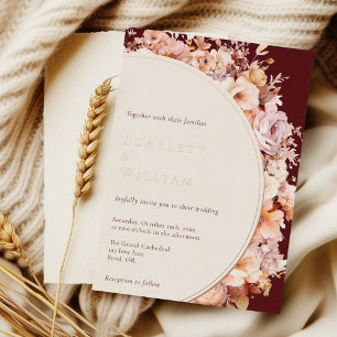 FOLIE herfst bloemenbordeaux creme modern bruiloft Uitnodiging