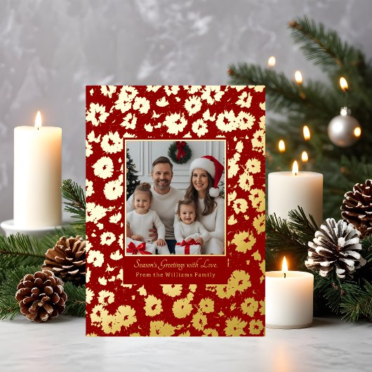 Folie Kerst Kaarten Sjabloon 2 Foto Bloemen Rood