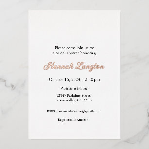 Folie Lace Bridal Shower Invitation, Gold, Rosegol Folie Uitnodiging