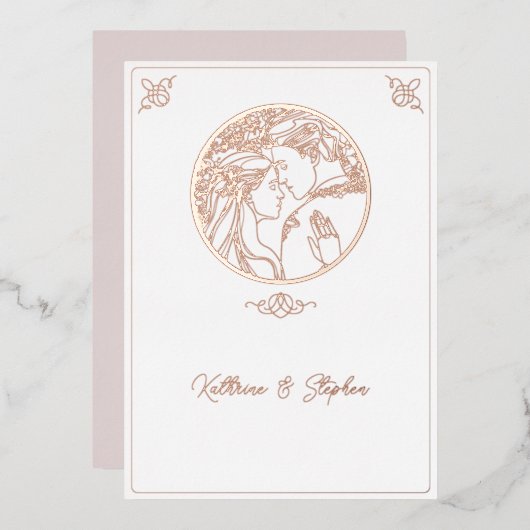 Folie Line Couple Wedding Invitation Uitnodiging (Voorkant / Achterkant)