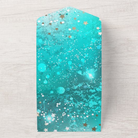 Folie Mint Turquoise Achtergrond All In One Uitnodiging (Buitenkant)